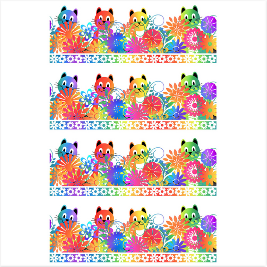 PAWsitivity Border Stripe White by Jason Yenter - alternate view highlighting playful cats and florals in border stripe design