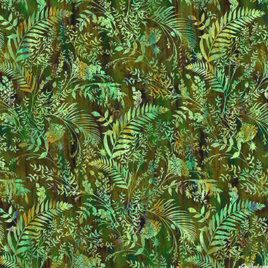 Halcyon II Green Forest Ferns quilting cotton full pattern repeat - lush fern design perfect for quilt backs and statement borders