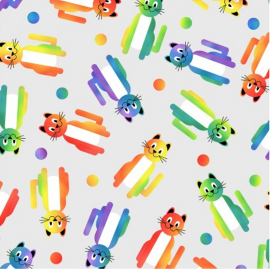 PAWsitivity Tossed Rainbow Kitties Iron Gray quilting cotton by Jason Yenter - premium fabric with playful cats in rainbow colors