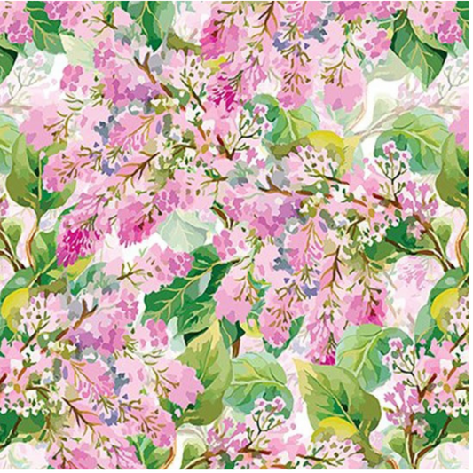 Decoupage Pink Lilac quilting cotton by Jason Yenter – premium 100% cotton 3 yard cut with painterly pink floral design