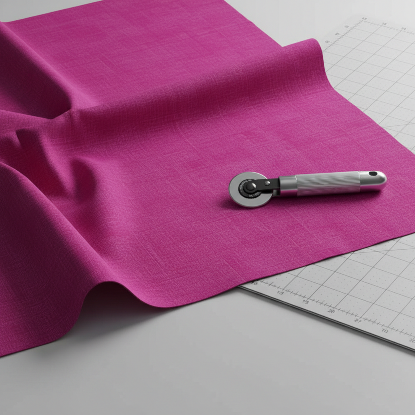 Interwoven Hot Pink quilting cotton showing fabric texture and geometric pattern detail