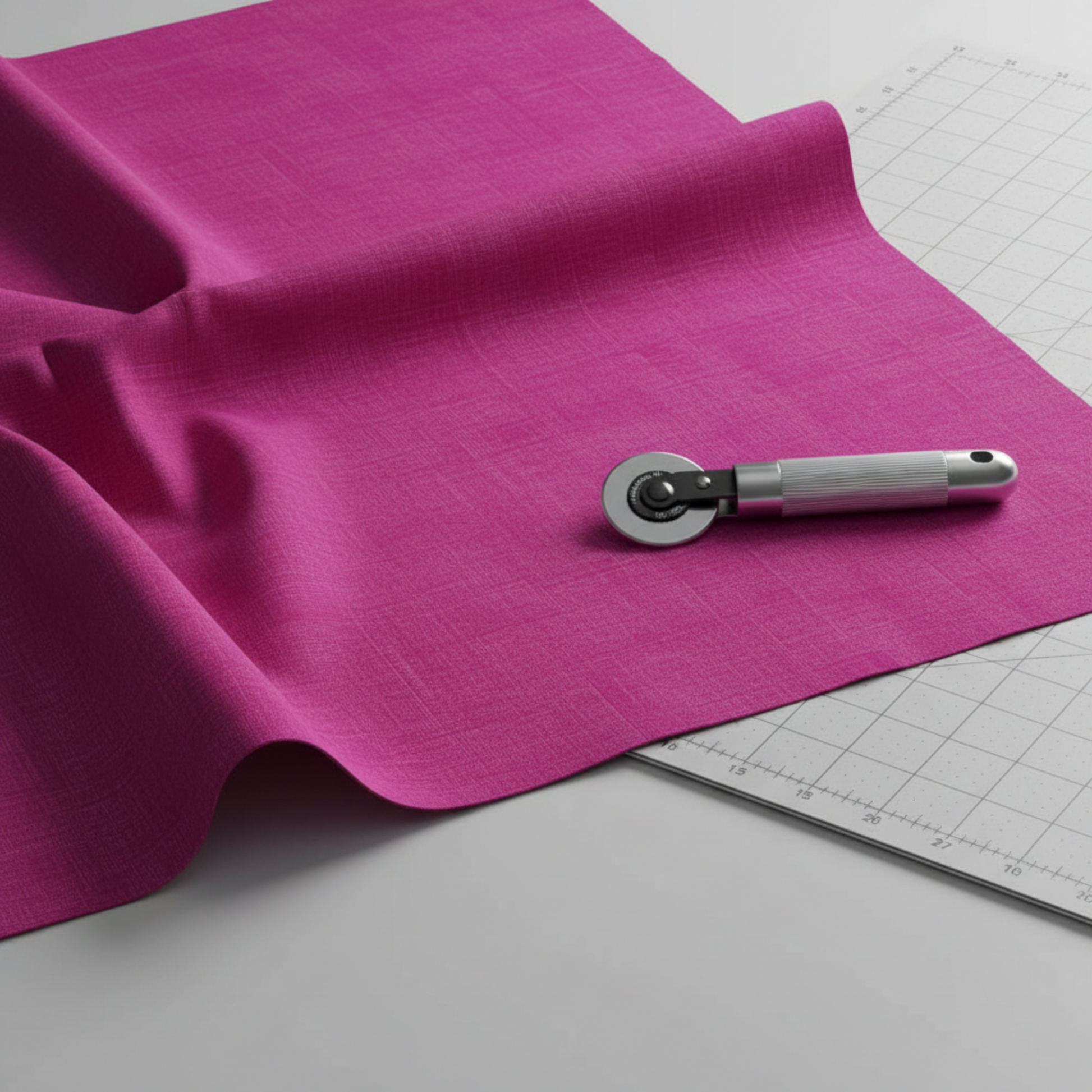 Interwoven Hot Pink quilting cotton showing fabric texture and geometric pattern detail