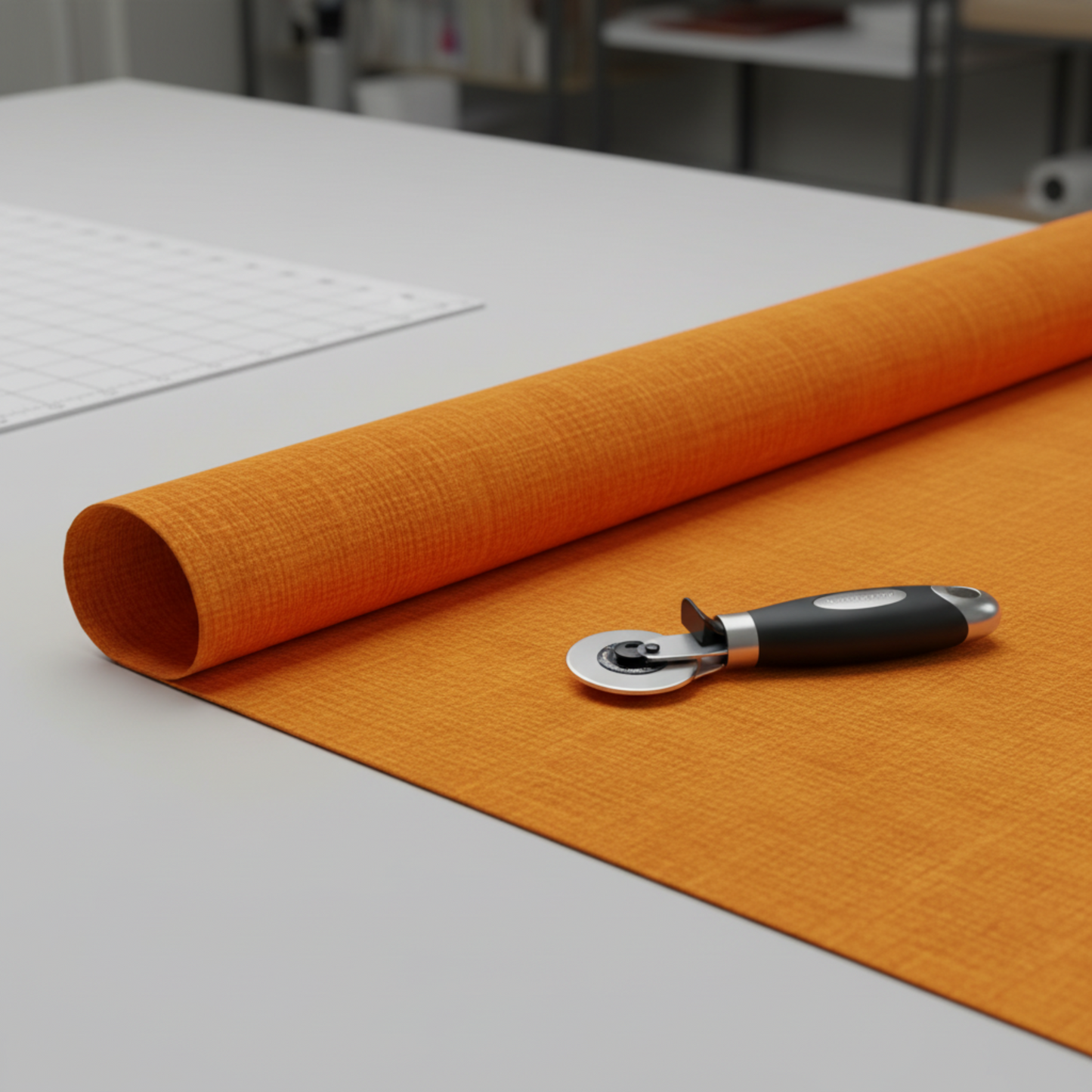 Interwoven Butterscotch quilting cotton fabric by Jason Yenter showing warm butterscotch geometric woven pattern