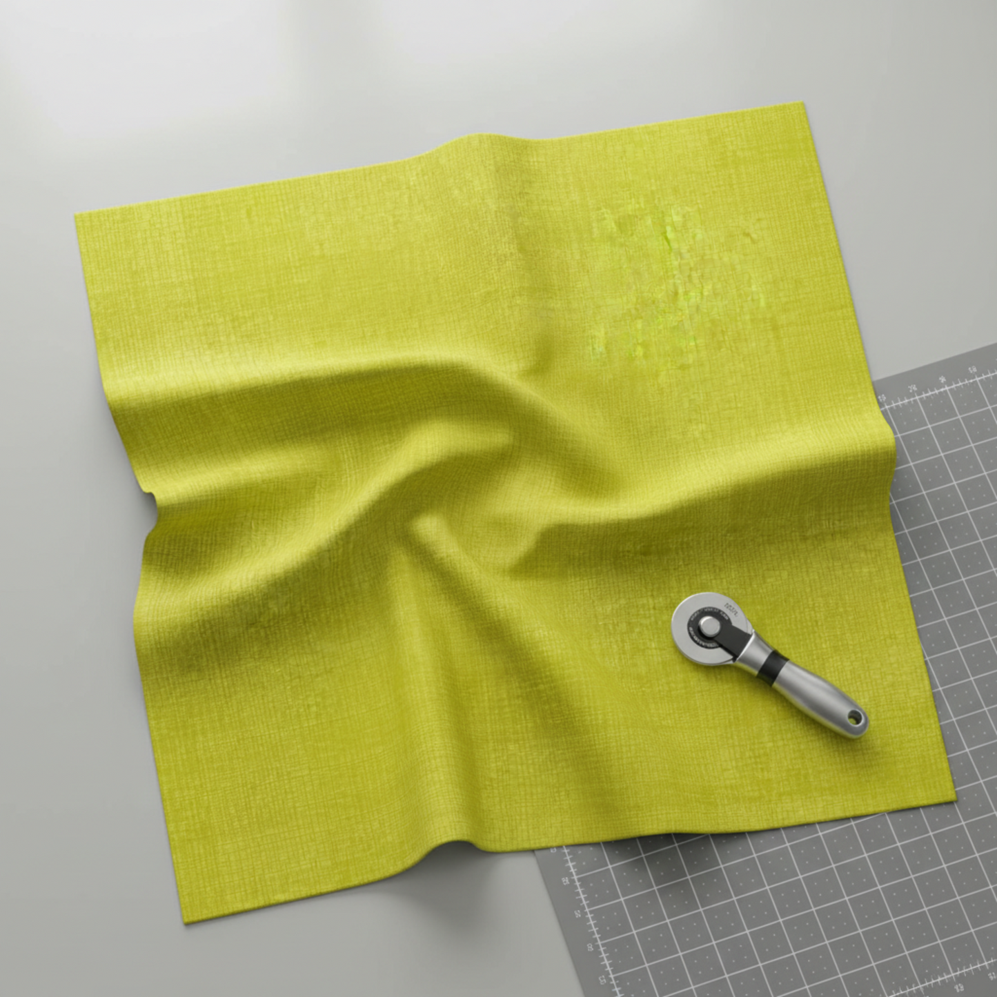 Interwoven Citron quilting cotton fabric by Jason Yenter showing bright citron yellow-green geometric woven pattern