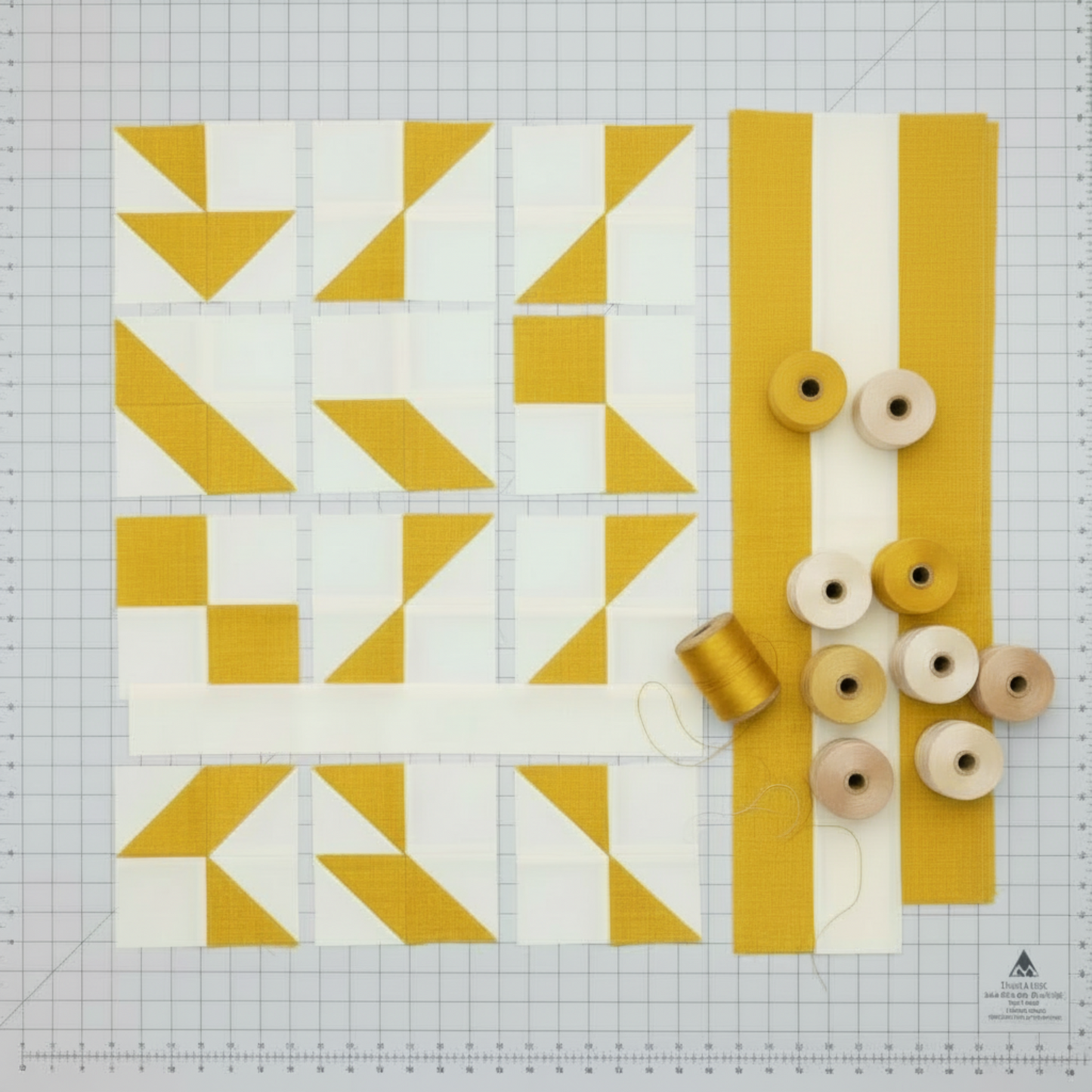 Interwoven Yellow quilting cotton fabric by Jason Yenter showing bright sunny yellow geometric woven pattern