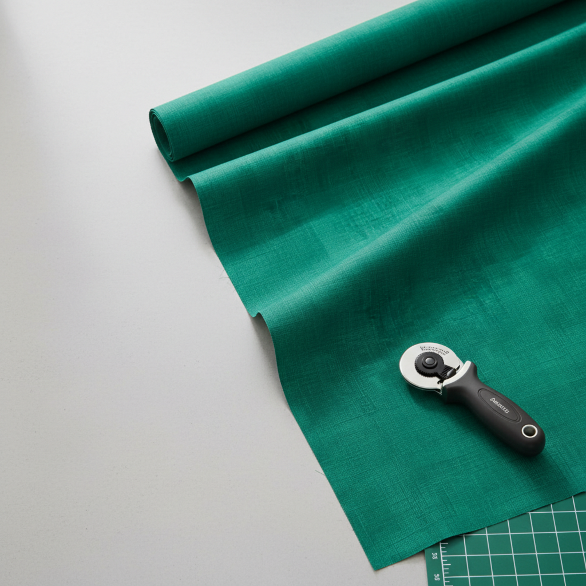 Interwoven Blue Green quilting cotton fabric by Jason Yenter showing cool blue-green teal geometric woven pattern