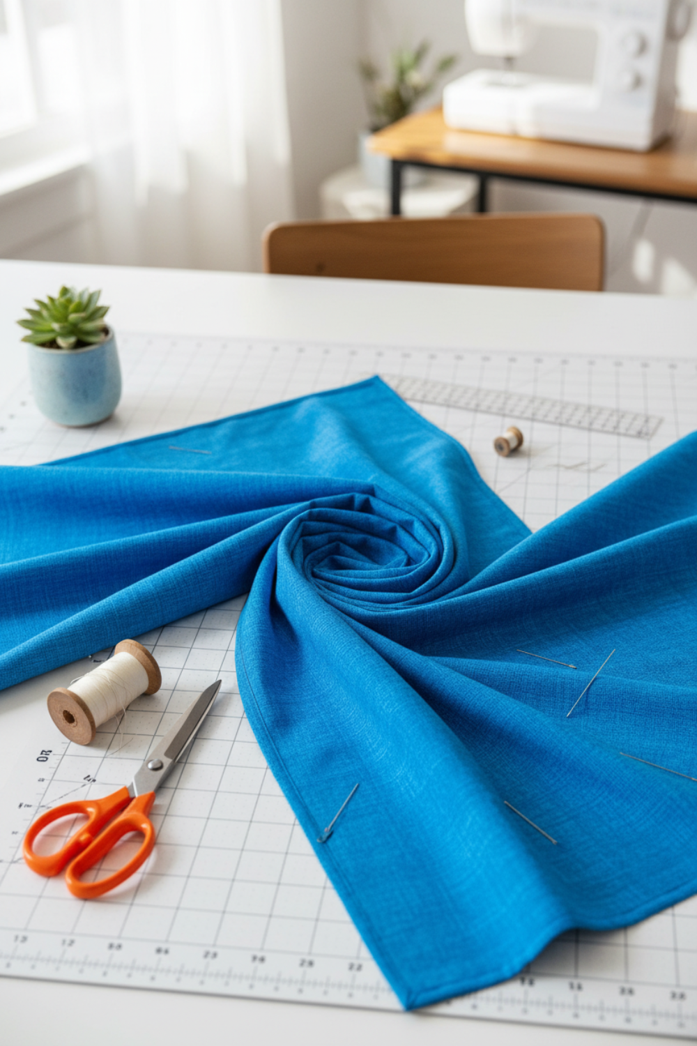 Interwoven Ocean quilting cotton detail showing intersecting lines and rich ocean blue tones in geometric woven pattern