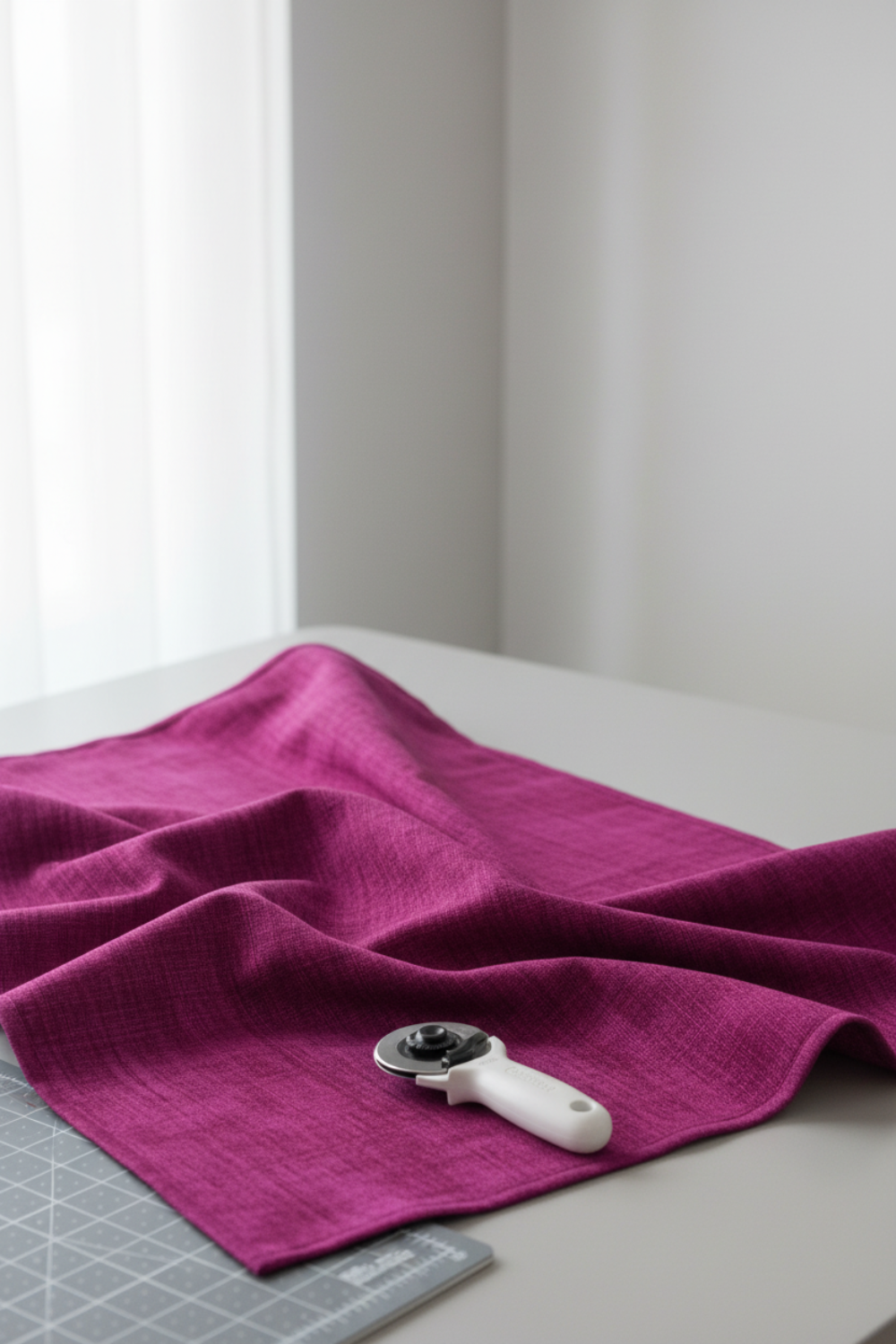 Interwoven Magenta quilting cotton folded on the bolt to show fabric softness and vibrant magenta geometric design
