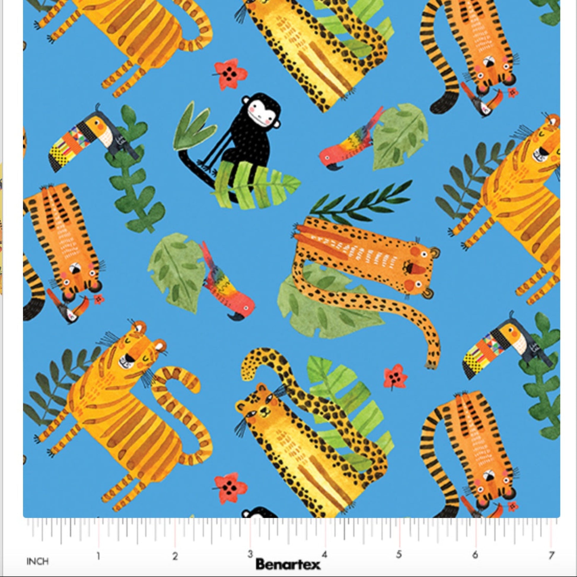 Safari Fun – Playful Safari Blue/Multi – fabric – colorful textile design