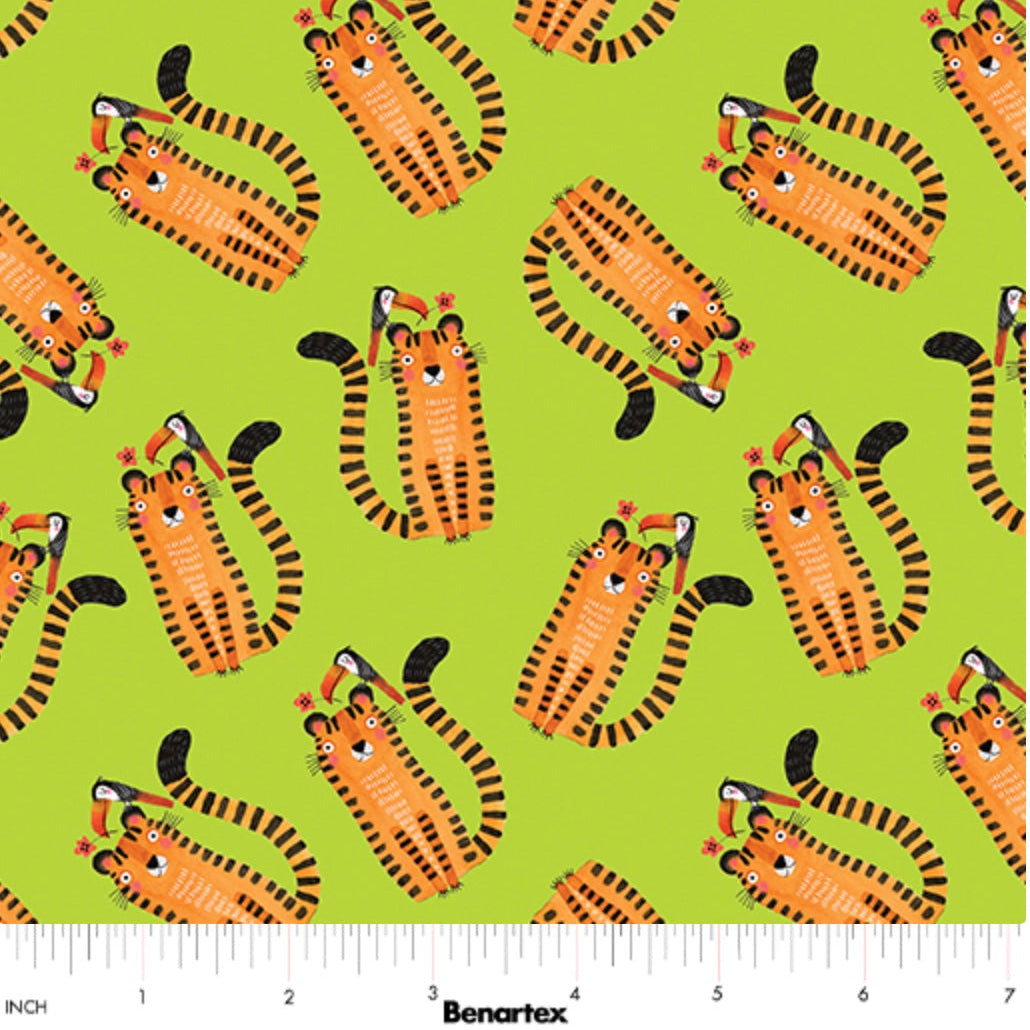 Safari Fun – Tiger Too Lime – fabric – colorful textile design