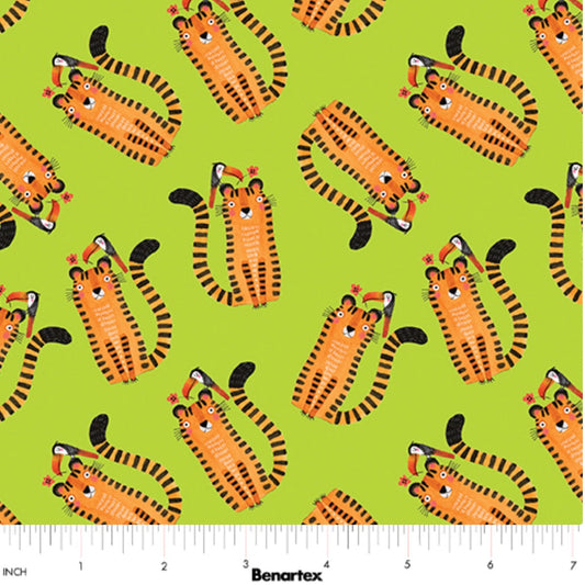 Safari Fun – Tiger Too Lime – fabric – colorful textile design