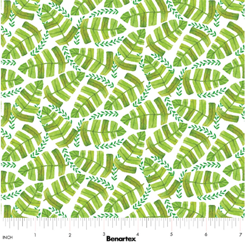 Safari Fun – Jungle Leaves White – fabric – colorful textile design