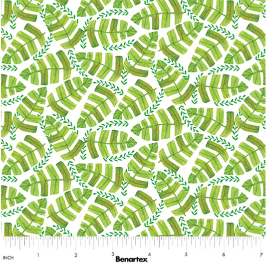 Safari Fun – Jungle Leaves White – fabric – colorful textile design