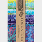 Tonga Batik Dreamer by Timeless Treasures – Tonga Treats charm pack standing upright showing 42 pre-cut 5" squares in vertical stack with full color range from white and yellow through green, aqua, teal, blue, purple, and magenta