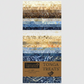 Tonga Batik Moonlit by Timeless Treasures – Tonga Treats jelly roll of 40 pre-cut 2.5" strips showing full palette from cream and sand through taupe, periwinkle, medium blue, denim, and deep navy hand-dyed batik