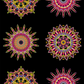 Needle Stars Red/Multi Quilt Panel by Paula Nadelstern for Benartex – kaleidoscopic starbursts on black, 22" x 44"