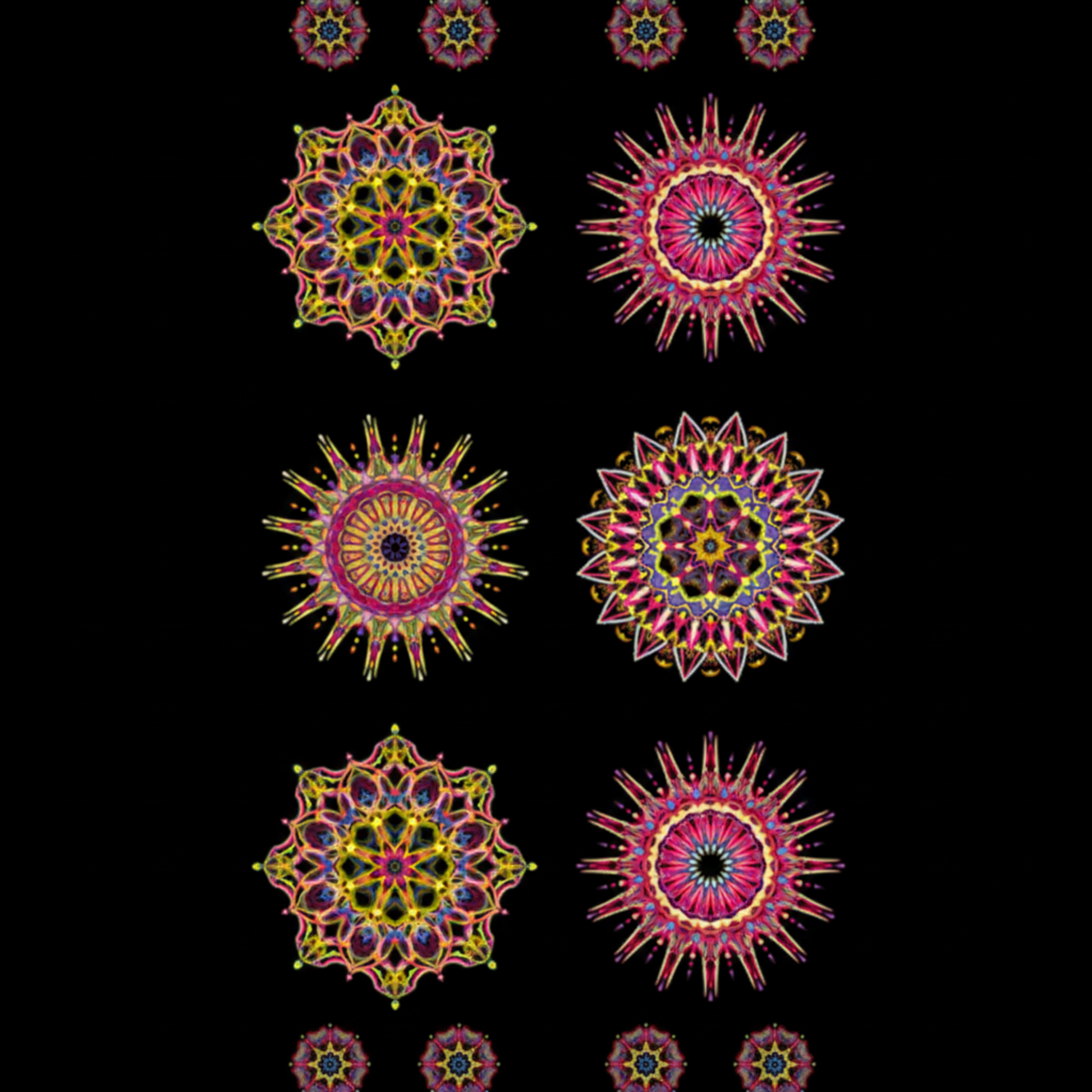 Needle Stars Red/Multi Quilt Panel by Paula Nadelstern for Benartex – kaleidoscopic starbursts on black, 22" x 44"