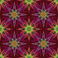 What If Radio Star Red/Multi quilting cotton repeat — bold kaleidoscopic starburst in magenta, crimson, black, and yellow-gold by Paula Nadelstern for Benartex