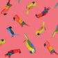 Safari Fun Jungle Birds Sorbet by Terry Runyan for Benartex — colorful tropical parrots on coral sorbet pink quilting cotton — 100% cotton, 43–44" wide