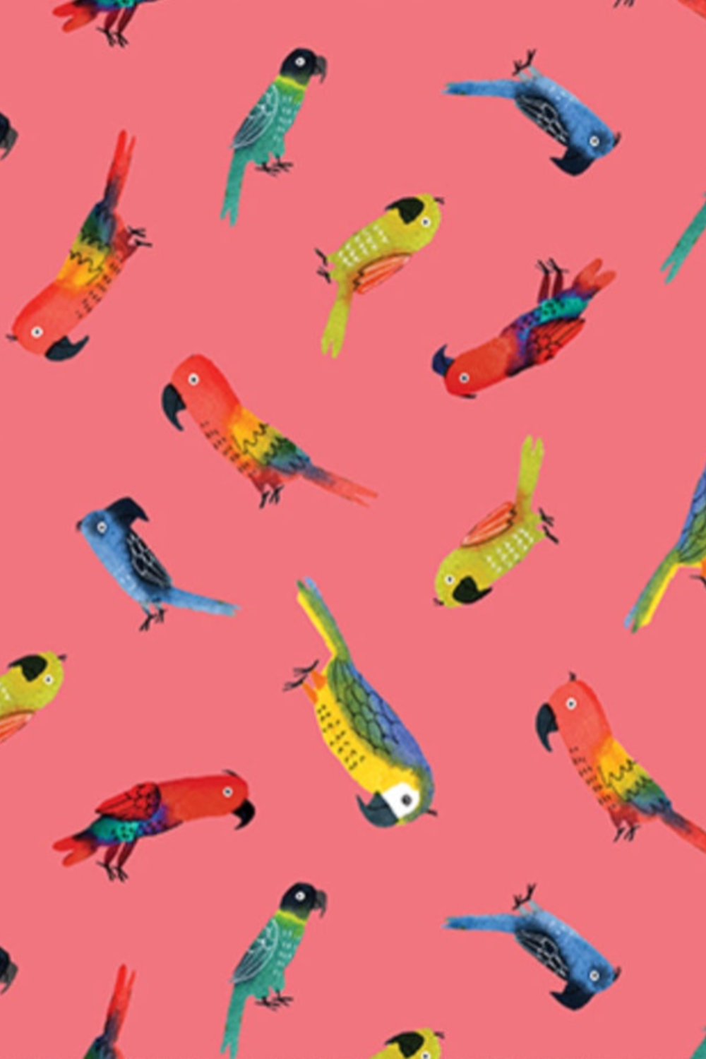 Safari Fun Jungle Birds Sorbet by Terry Runyan for Benartex — colorful tropical parrots on coral sorbet pink quilting cotton — 100% cotton, 43–44" wide