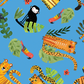Safari Fun Playful Safari Blue/Multi by Terry Runyan for Benartex — whimsical illustrated jungle animals on bright sky blue quilting cotton — 100% cotton, 43–44" wide