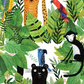 Safari Fun White/Multi by Terry Runyan for Benartex — large-scale watercolor jungle print with leopards, panthers, monkeys, parrots, and toucans on white quilting cotton — 100% cotton, 43–44" wide