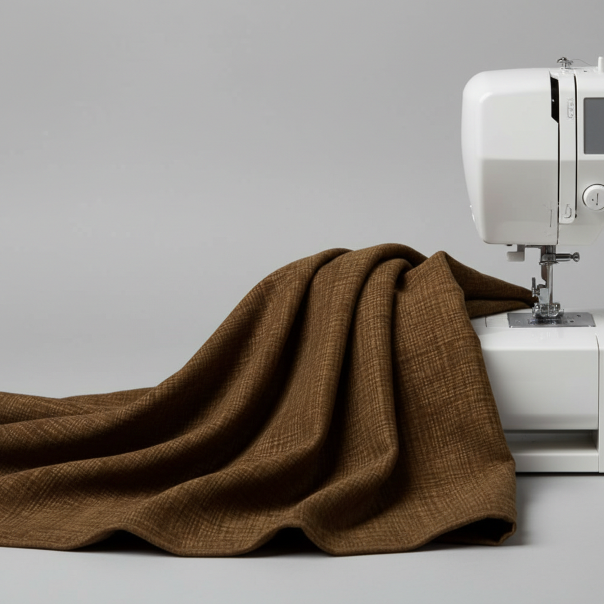 Interwoven Brown by Jason Yenter – fabric draped over a sewing machine base, showing softness and body