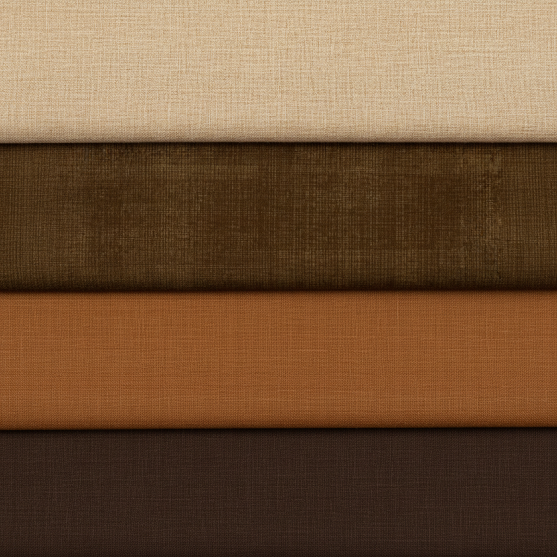 Interwoven Brown by Jason Yenter – coordination stack of 4 complementary fabrics stacked vertically on light grey background