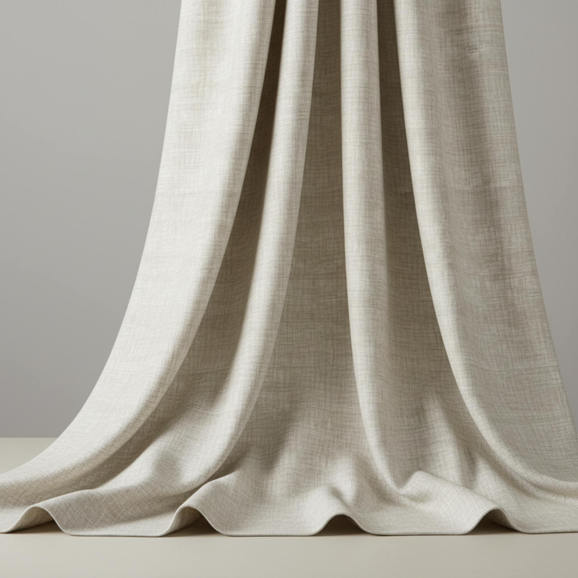 Interwoven Taupe by Jason Yenter – drape shot with soft vertical folds, light grey background
