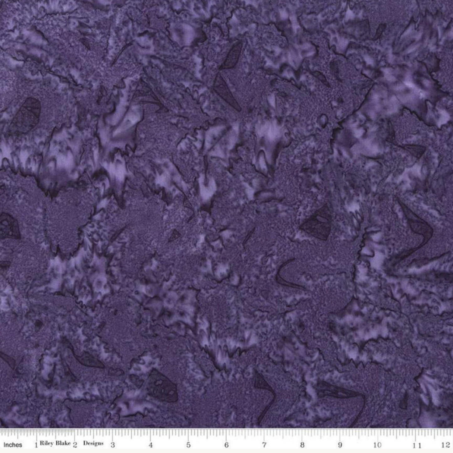 Expressions Batiks Hand-Dyed Dark Purple – scale reference showing fabric width and deep purple hand-dyed batik pattern, Riley Blake Designs
