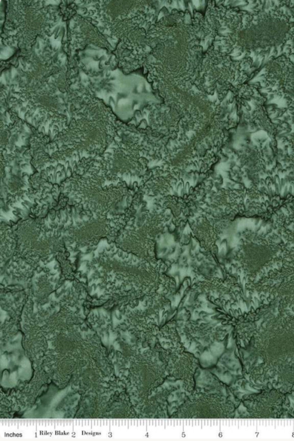 Expressions Batiks Hand-Dyed Evergreen Bolt B quilting cotton with ruler showing scale of pattern repeat – Pinterest scale reference