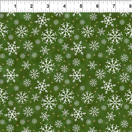 Winter Solstice II Green Snowflakes Metallic – fabric – colorful textile design