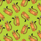 Safari Fun Tiger Too Lime by Terry Runyan for Benartex — full fabric repeat showing tossed illustrated tigers on bright lime green quilting cotton, flat lay