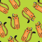 Safari Fun Tiger Too Lime by Terry Runyan for Benartex — tossed illustrated tigers on bright lime green quilting cotton — 100% cotton, 43–44" wide