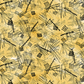 Heat Wave Bask Sun — black scribble lines, dot clusters, and grid squares on golden amber quilting cotton. Katie Pasquini Masopust for FreeSpirit Fabrics.
