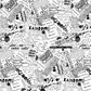 Writing on the Wall Word Collage White quilting cotton close-up — dense black and white collage of overlapping hand-lettered words, cut-out text snippets, and bold typography including Imagine More, Intention, Inspiration, Joy, Rainbows, Sea Sisters, Curious, Maker, Rebel, Inventor, ideas ideas ideas, Create Color Paint — FreeSpirit Fabrics, 100% cotton