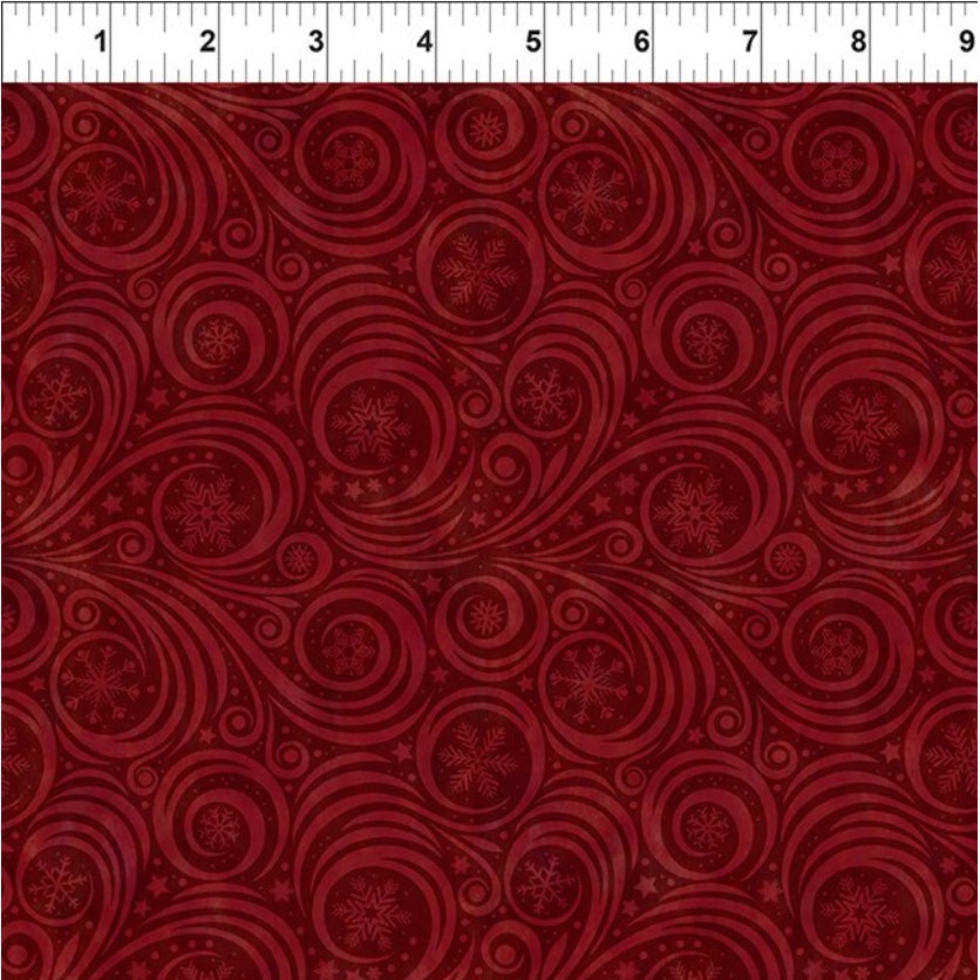 Winter Solstice II Red Snow Swirl – fabric – colorful textile design