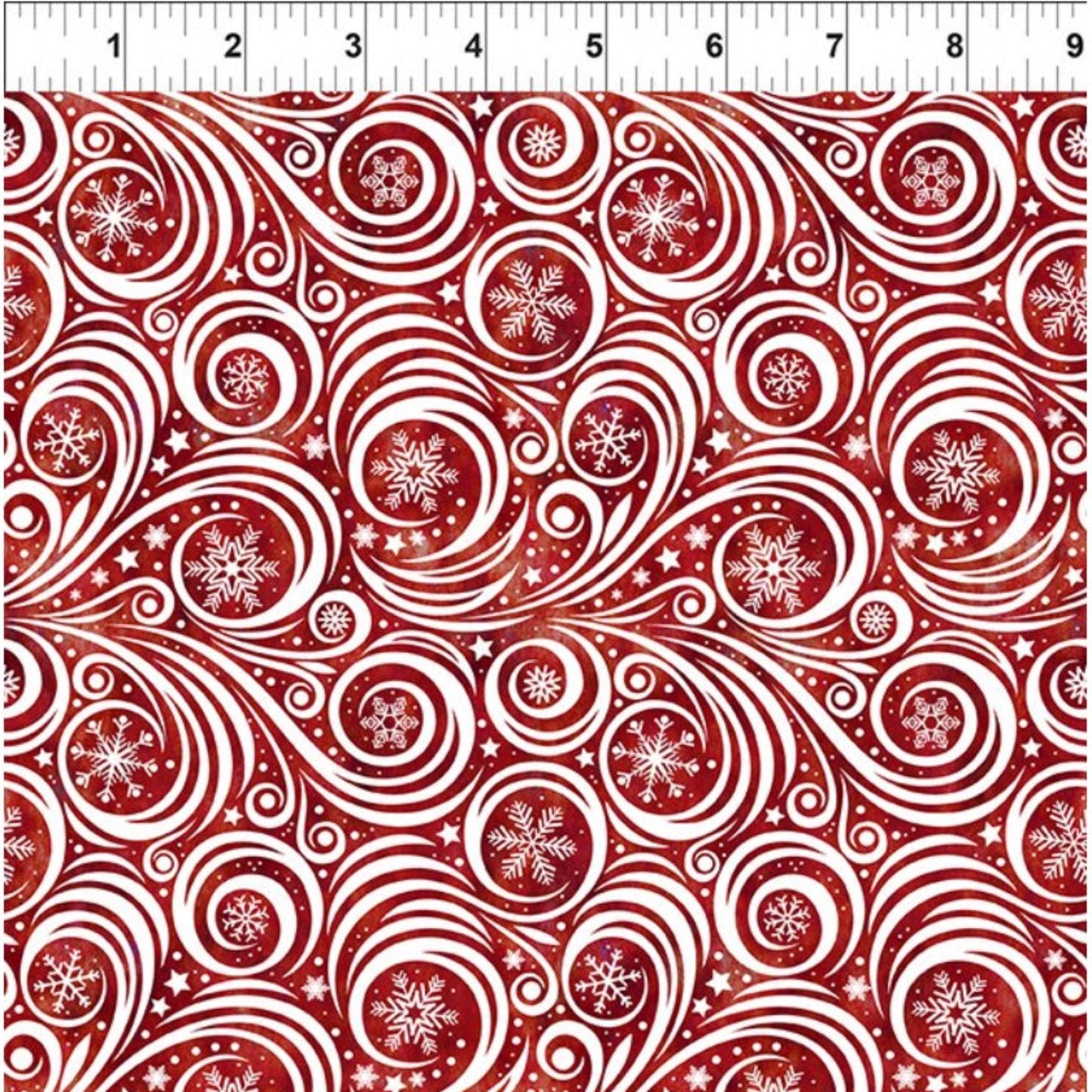 Winter Solstice II Red on White Snow Swirl – fabric – colorful textile design