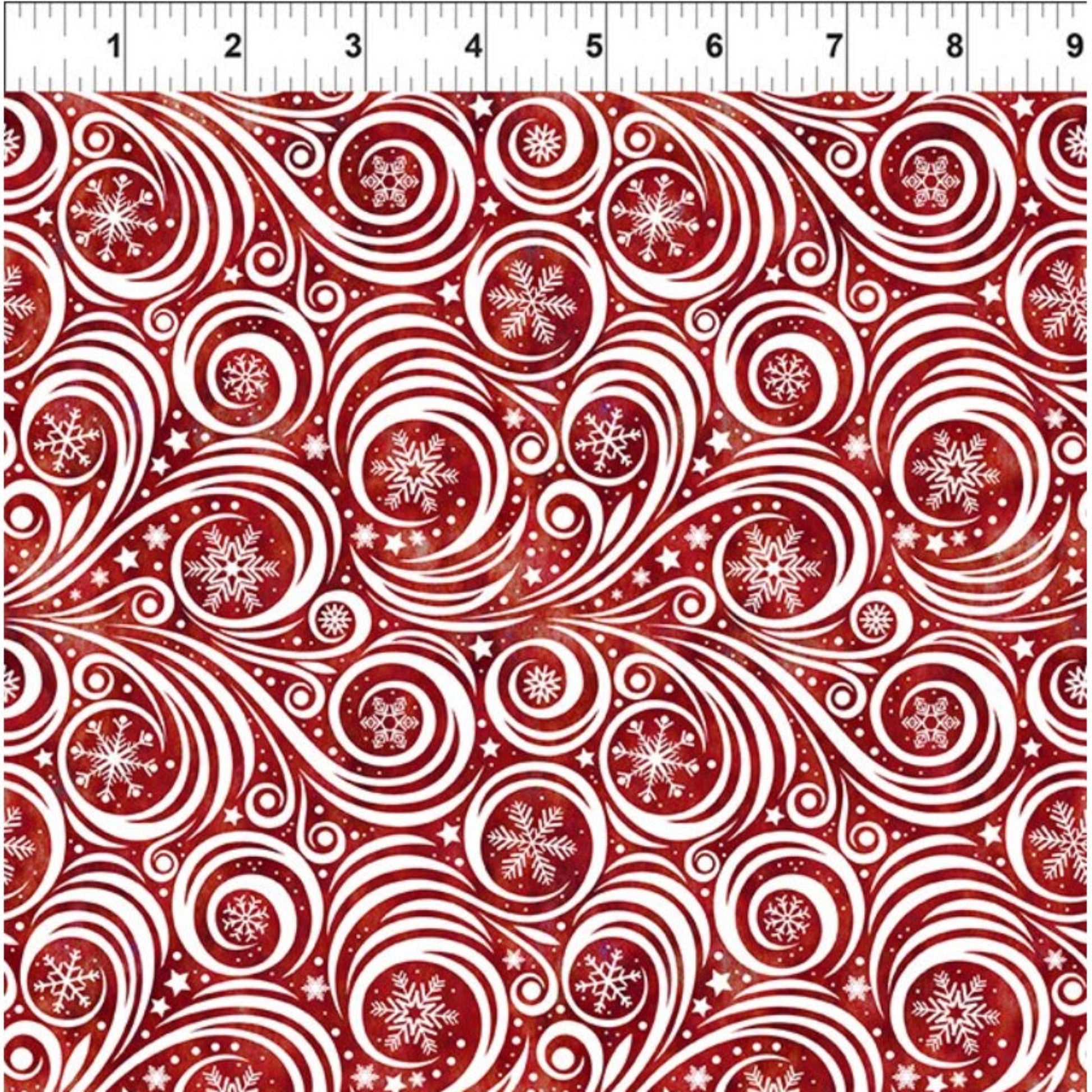 Winter Solstice II Red on White Snow Swirl – fabric – colorful textile design