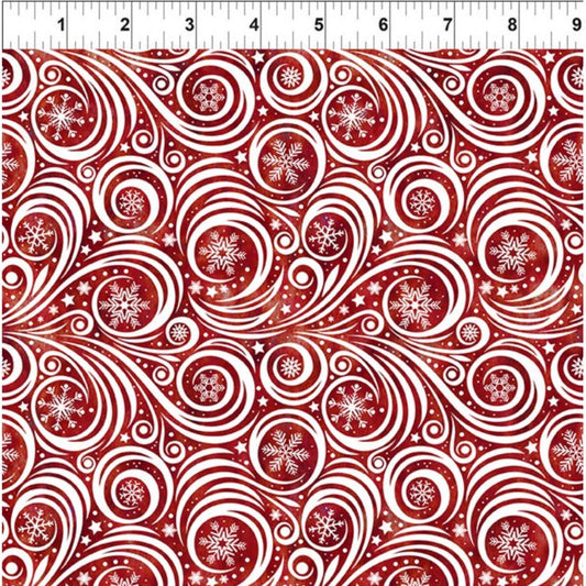 Winter Solstice II Red on White Snow Swirl – fabric – colorful textile design