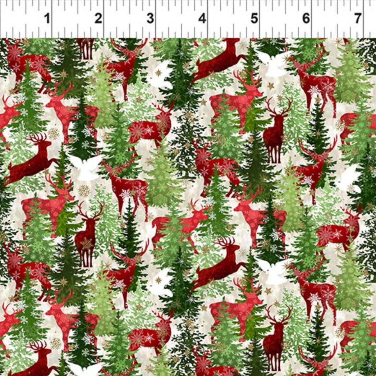 Winter Solstice II Multi Deer Metallic – fabric – colorful textile design