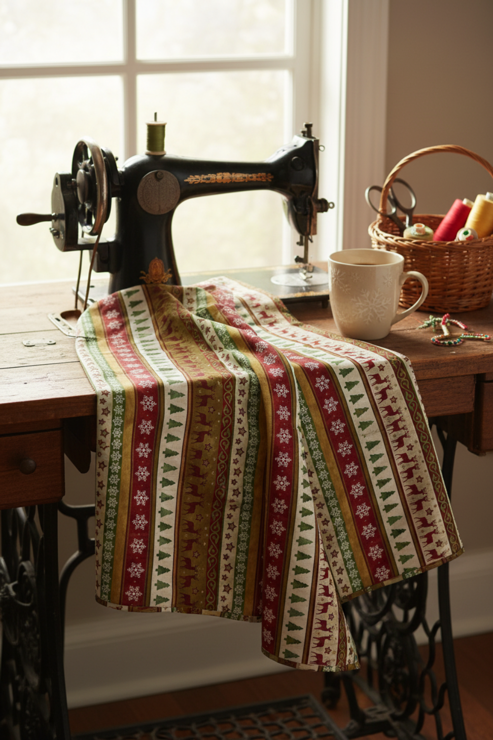 Winter Solstice II Multi Stripe Metallic quilting cotton on bolt with pleated folds – lifestyle shot for quilters