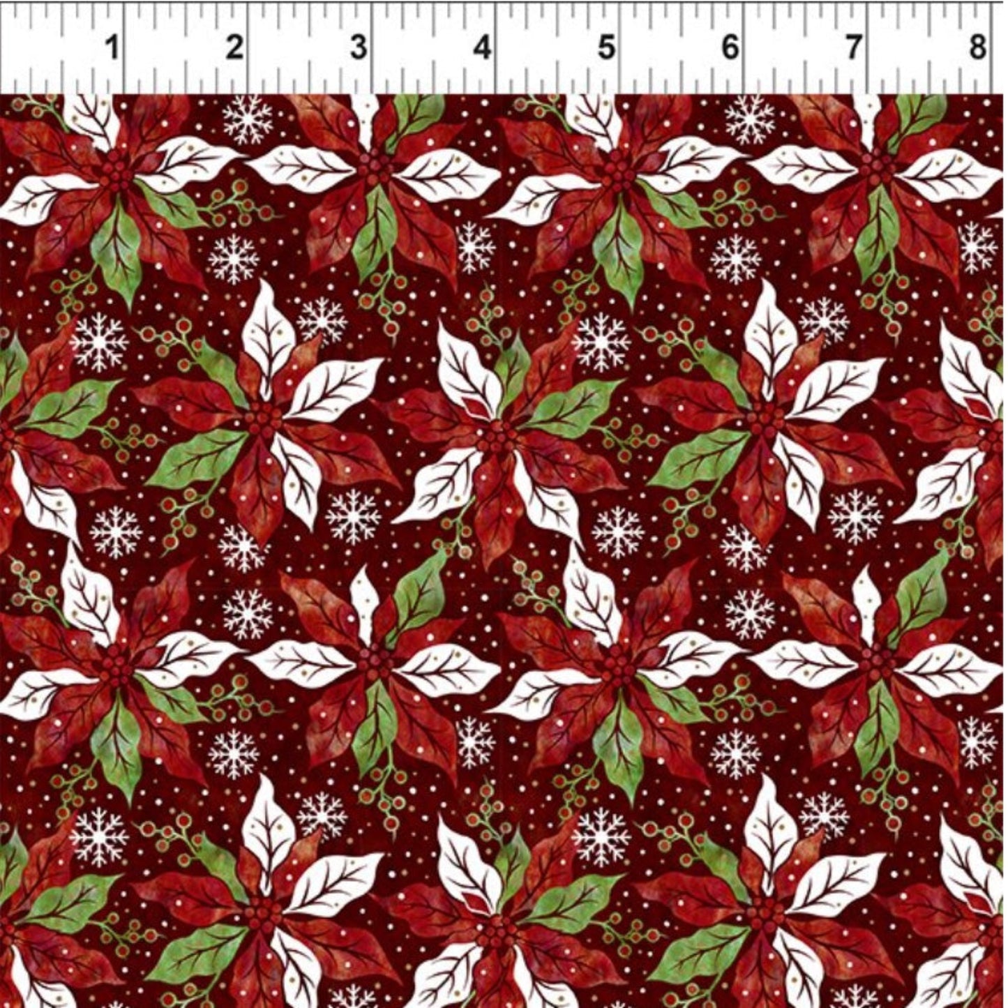 Winter Solstice II Red Poinsettia Metallic – fabric – colorful textile design