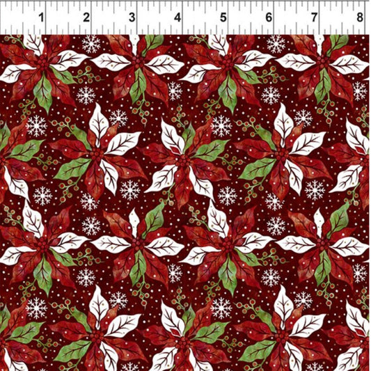 Winter Solstice II Red Poinsettia Metallic – fabric – colorful textile design