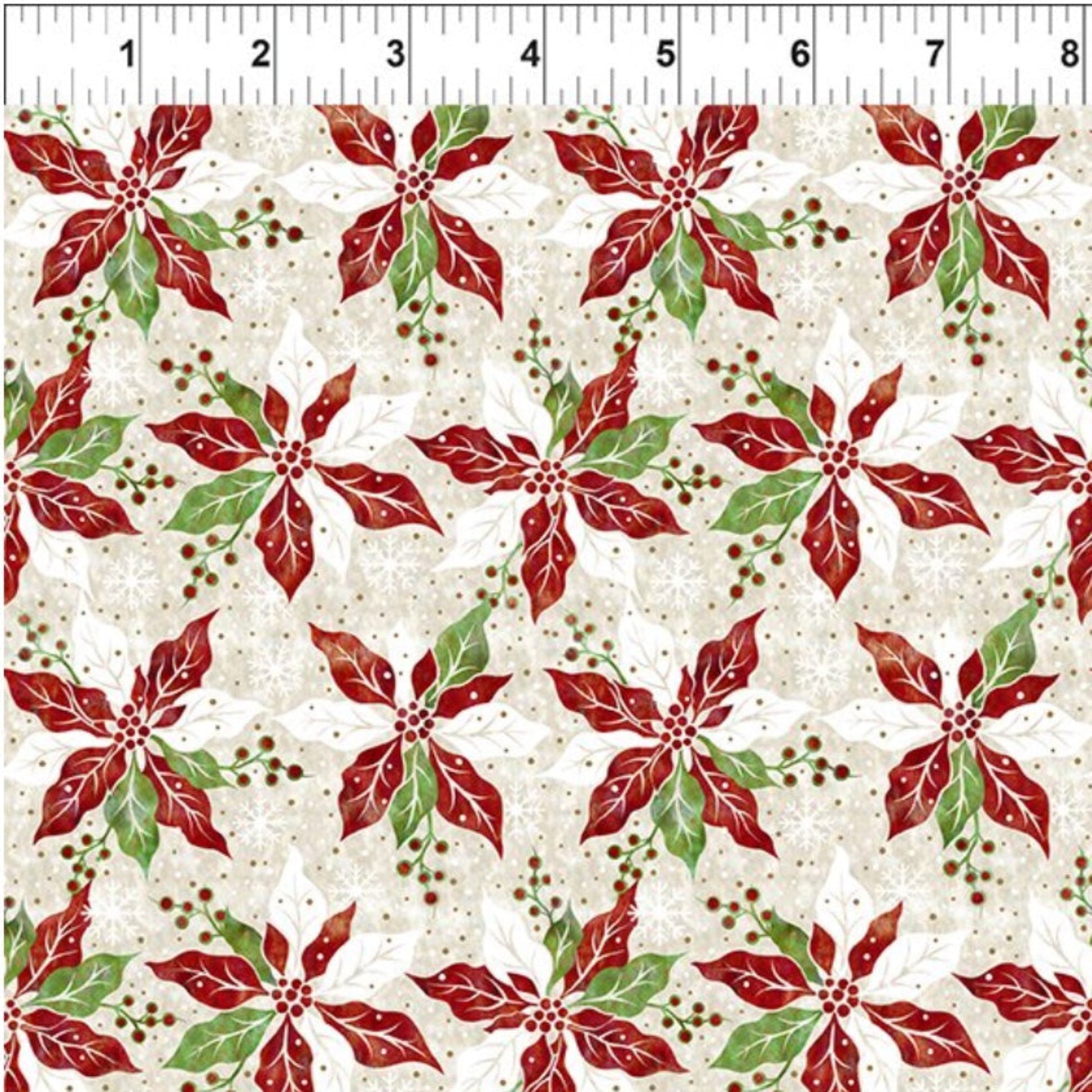 Winter Solstice II Cream Poinsettia Metallic – fabric – colorful textile design