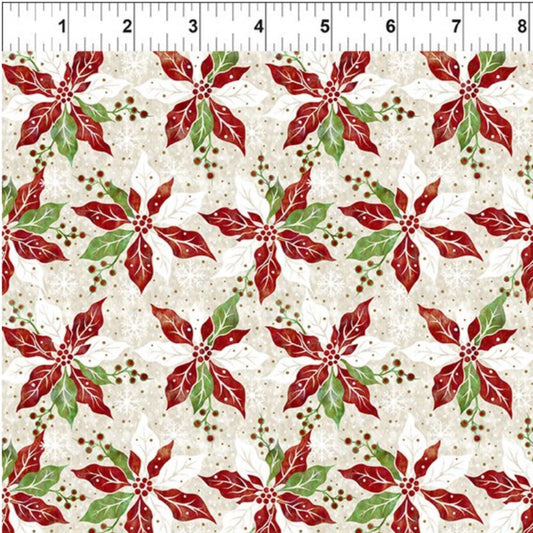 Winter Solstice II Cream Poinsettia Metallic – fabric – colorful textile design