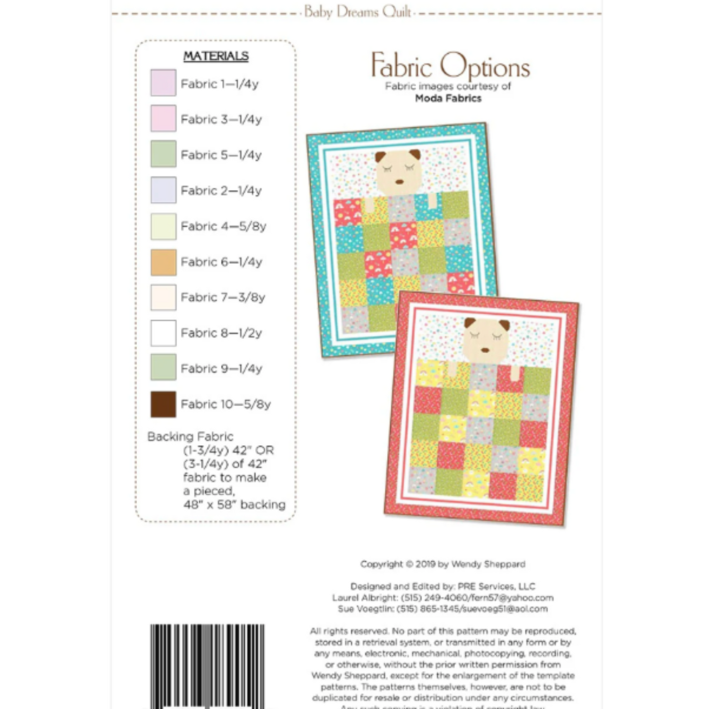 Baby Dreams Quilt pattern by Wendy Sheppard – fabric requirements and materials list, with kitten & puppy face options – Shop at IraRobi Quilts