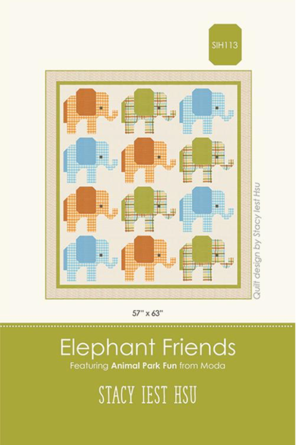 Elephant Friends quilt pattern by Stacy Iest Hsu – 12 patchwork elephants in dots and checks, advanced beginner quilt 57 x 63 inches – Shop at IraRobi Quilts