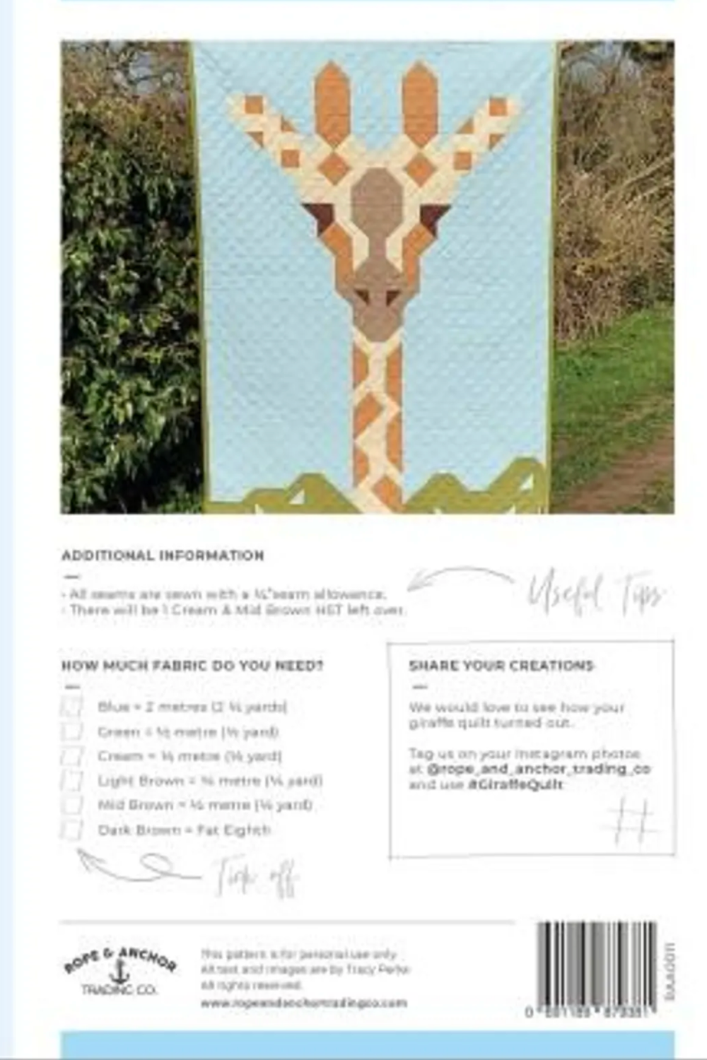 The Giraffe Quilt Pattern by Tracy Perks – fabric requirements and tips for beginner patchwork giraffe quilt – Shop at IraRobi Quilts