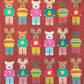 Randolph & Rudy quilt pattern by Elizabeth Hartman – 18-block Christmas quilt with patchwork bears and reindeer in colorful sweaters on red background – Shop at IraRobi Quilts